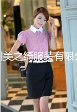 職業(yè)裝現(xiàn)貨區(qū) 011 短袖粉色條紋職業(yè)女裙套裝 韓版職業(yè)裝 女式襯衣廠家直銷原始圖片3