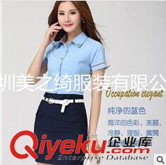 女式襯衫定制 010夏季氣質(zhì)OL短袖套裝女裙套裝 職業(yè)工作服 格子拼接包臀短裙原始圖片3