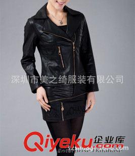 女士皮衣 外套訂做 廠家訂做新款韓版秋冬女裝外套 時(shí)尚黑色水洗皮修身皮衣外原始圖片3
