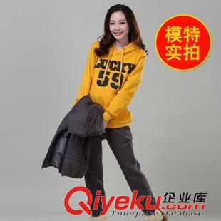 孕婦褲 （模特實(shí)拍孕婦秋冬裝三件套運(yùn)動馬甲連帽衛(wèi)衣套裝加厚加絨原始圖片3