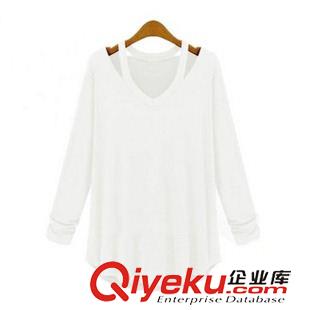 速賣通ebay 速賣通新款歐美時(shí)尚休閑女裝露肩長(zhǎng)袖V領(lǐng)上衣T恤 打底衫