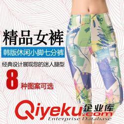 春夏款打底褲 2015夏裝新款韓國時尚女裝顯瘦七分褲修身印花彈力拼接打底褲原始圖片3