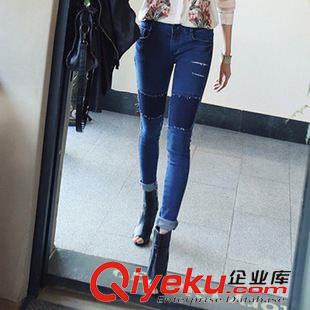 女士牛仔長褲 韓版顯瘦磨破洞鉛筆褲小腳褲修身牛仔褲女褲子潮流百搭長褲