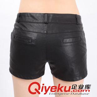 半身裙/短褲 2014秋冬新款pu水洗皮短褲 經(jīng)典荷葉邊口袋弧形修身靴褲原始圖片3