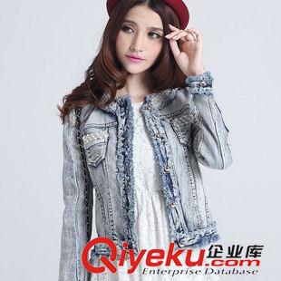 女士牛仔外套 6190 牛仔外套女春秋小香風(fēng)短款外套珍珠 釘珠鑲鉆歐洲站牛仔外套