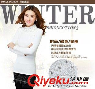 秋款襯衫/打底衫 秋冬蕾絲加絨加厚淑女打底衫 半高領(lǐng)修身保暖大碼長袖女上衣T恤潮