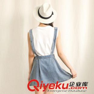 牛仔連衣裙、背帶裙 實拍2015夏裝韓版新款女裝牛仔吊帶裙學院風背帶連衣裙