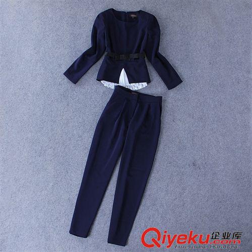 秋冬款裙套裝褲套裝 2014早秋女裝新款壓褶拼接假兩件套上衣+燈籠褲套裝原始圖片2
