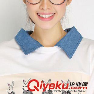 秋款長(zhǎng)袖T恤 2014秋裝新款休閑大碼學(xué)生款波點(diǎn)牛仔領(lǐng)衛(wèi)套頭衣打底衫T恤潮原始圖片3
