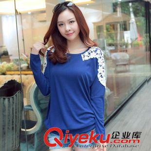 秋款長(zhǎng)袖T恤 實(shí)拍新款2014長(zhǎng)袖韓版女裝花邊裝飾 釘珠寬松大碼蝙蝠袖T恤原始圖片2