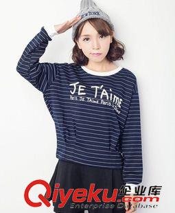秋款長(zhǎng)袖T恤 【模特實(shí)拍】2013韓版 新款條紋蕾絲鉤花圓領(lǐng)長(zhǎng)袖打底衫T恤女