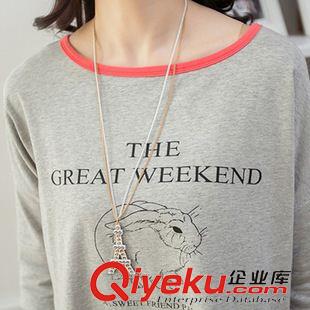 秋款長袖T恤 A實(shí)拍 街頭2015夏裝新款女裝寬松印花胖MM 顯瘦 撞色短袖T恤原始圖片3