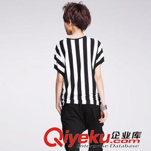 秋款長袖T恤 9616#歐洲站夏款女裝T恤短袖條紋拼接蕾絲十字架新款大碼女裝上衣原始圖片3