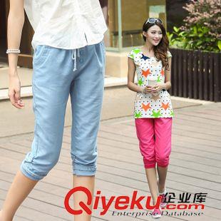 春夏款女士休閑褲 實拍外景夏季新款亞麻女褲棉麻寬松大碼七分褲中褲哈倫褲女