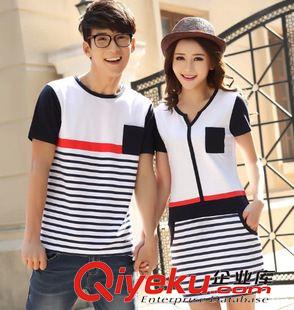春夏款班服/情侶裝 2014韓國(guó)春班服情侶裝夏裝 沙灘條紋短袖t恤衫大碼女裙連衣裙6801