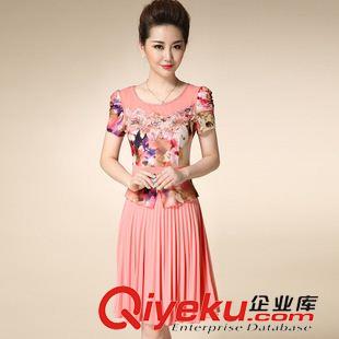 大碼媽媽裝 2015夏裝新款女式印花雪紡連衣裙收腰大擺裙媽媽中年大碼女裝