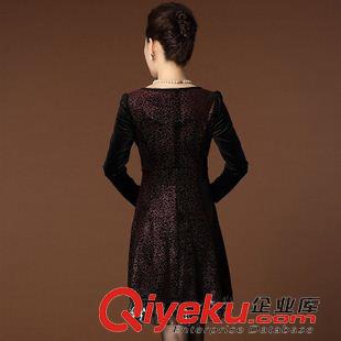 大碼媽媽裝 2014秋媽媽大碼女裝氣質A字裙印花修身顯瘦金絲絨長袖連衣裙