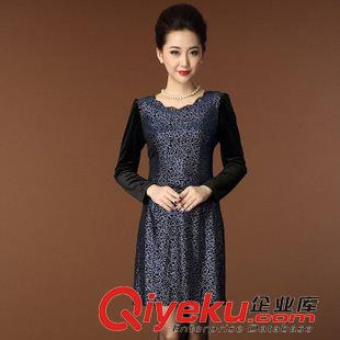 大碼媽媽裝 2014秋季新款貴氣加大碼媽媽盛宴裝OL氣質金絲絨長袖連衣裙原始圖片3