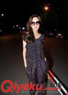 春夏款褲套裝 女潮胖mm大碼女裝夏裝連體連身褲長褲波點顯瘦沙灘連體褲255原始圖片2