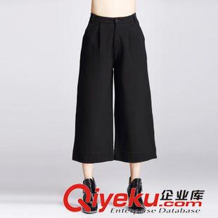 B 歐美2015秋季新款休閑褲女簡(jiǎn)約闊腿褲顯瘦修身九分闊腿褲