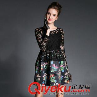 春夏款連衣裙 實(shí)拍2015春裝新款女裝 修身顯瘦蕾絲網(wǎng)紋印花拼接修身連衣裙原始圖片2