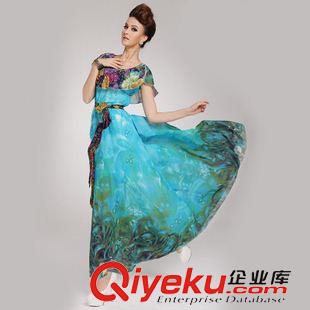 春夏款連衣裙 8552#2014{dj2}新款 海底世界 迪拜度假 披肩領(lǐng) 收腰大擺裙