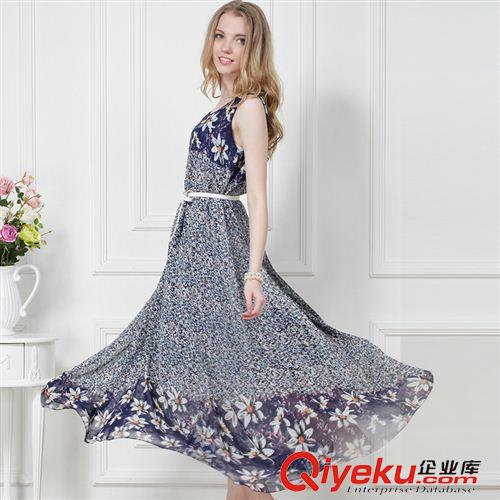 春夏款連衣裙 6010#2014新款 海洋小花 定位花背心長裙 連衣裙 大擺