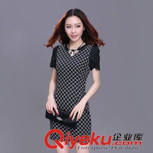 春夏款連衣裙 2015夏裝新款荷葉邊韓版修身格子短袖連衣裙實(shí)拍原始圖片2