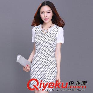 春夏款連衣裙 2015夏裝新款荷葉邊韓版修身格子短袖連衣裙實(shí)拍原始圖片3