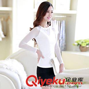 6月29日-7月9上新新品 2015年初秋新款網(wǎng)紗奧代爾拼接打底衫緊ss長袖T恤一件代發(fā)原始圖片2
