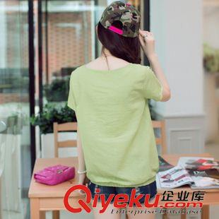 短袖T恤 2015夏裝時(shí)尚新款 女裝韓版百搭寬松印花棉麻打底衫 女士短袖T恤原始圖片3