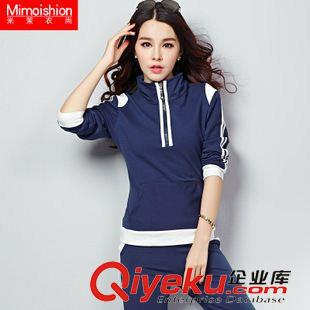 運動休閑套裝 2015早秋新款休閑運動套裝女 圓領棒球運動服 韓版衛衣 一件代發