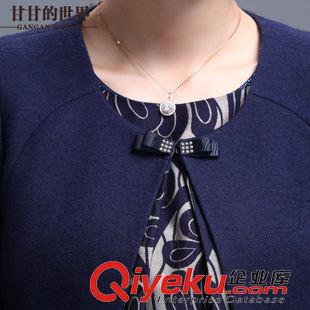 九月新款 2015秋裝新款兩件套高端女裝初秋薄款大碼羊毛呢連衣裙原始圖片3