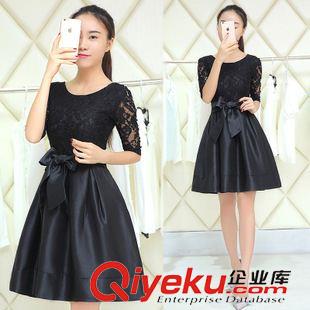 九月新款 2015夏季女裝新品 蕾絲拼接系腰帶修身韓版篷篷裙連衣裙原始圖片2