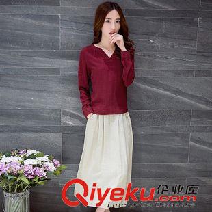 九月新款 外貿(mào)原單新款棉麻連衣裙女長(zhǎng)袖棉麻T(mén)恤中長(zhǎng)裙兩件套裝寬松亞麻原始圖片2
