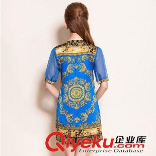 六月下旬新款 2015高端媽媽裝歐美宮廷印花真絲大碼修身連衣裙 夏裝連衣裙原始圖片3