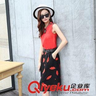 六月下旬新款 套裝女裝2015夏季新款時尚歐洲站紅嘴唇休閑雪紡衫上衣褲子潮原始圖片3