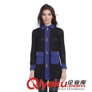 棒球服小西裝專區(qū) 2015秋新款女裝重工定制紅玫瑰扣子中長款純美蕾絲風(fēng)衣外套原始圖片3