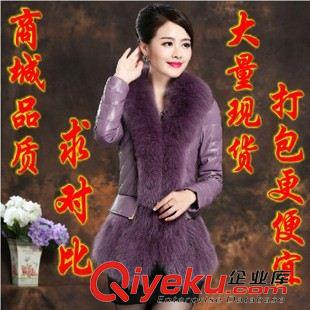 棉T桖 新款海寧zp皮衣狐貍毛領(lǐng)皮草綿羊皮羽絨服短款女修身 批發(fā)