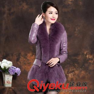 棉T桖 新款海寧zp皮衣狐貍毛領(lǐng)皮草綿羊皮羽絨服短款女修身 批發(fā)原始圖片2