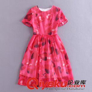 EXO明星同款 2015夏季新款范冰冰同款 時尚短袖修身顯瘦桃心印花連衣裙原始圖片3