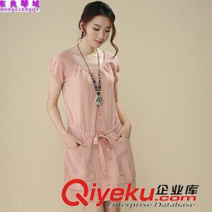外貿(mào)原單棉麻系列 2015外貿(mào)夏裝新款韓版森女a(chǎn)字裙大碼女裝寬松短袖棉麻連衣裙 批發(fā)原始圖片3