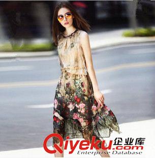 背心裙波西米亞長(zhǎng)裙 gd真絲連衣裙夏2015歐美dp印花裙子無袖收腰氣質(zhì)顯瘦長(zhǎng)裙原始圖片2