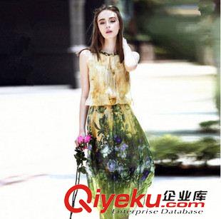 背心裙波西米亞長(zhǎng)裙 gd真絲連衣裙夏2015歐美dp印花裙子無袖收腰氣質(zhì)顯瘦長(zhǎng)裙原始圖片3
