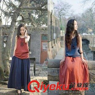 背心裙波西米亞長裙 2015新款文藝復(fù)古森女系棉麻套裝連衣裙無袖背心大擺長裙兩件套潮原始圖片2