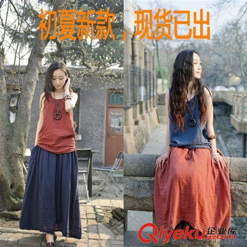 背心裙波西米亞長裙 2015新款文藝復(fù)古森女系棉麻套裝連衣裙無袖背心大擺長裙兩件套潮原始圖片3