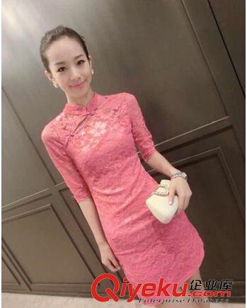 短袖連衣裙 女裝代理加盟 民族風(fēng)新款蕾絲修身顯瘦旗袍連衣裙 一件代發(fā)原始圖片2
