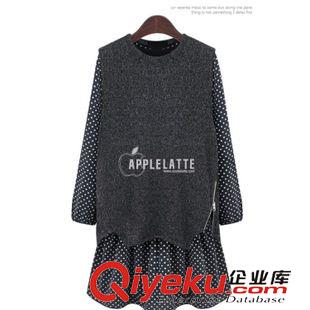 秋冬新款 2015秋裝新款歐美大碼女裝中長款假兩件拼接寬松簡約復古連衣裙原始圖片3