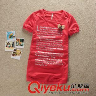 清倉(cāng)tj系列 夏裝 女 大版休閑T恤圓領(lǐng)字母蝴蝶結(jié) T恤衫原始圖片2