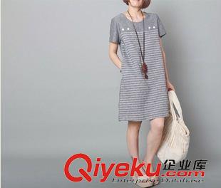 大版孕婦裝 2014韓版大碼女裝胖MM條紋拼接短袖連衣裙原始圖片2